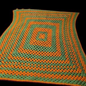 Handmade Crochet Blanket in Orange and Green